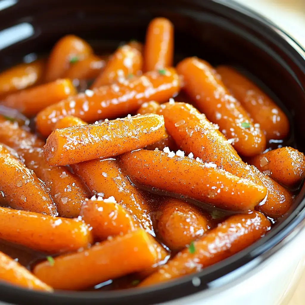 Close view of sweet glazed carrots in a dark bowl, lightly seasoned.