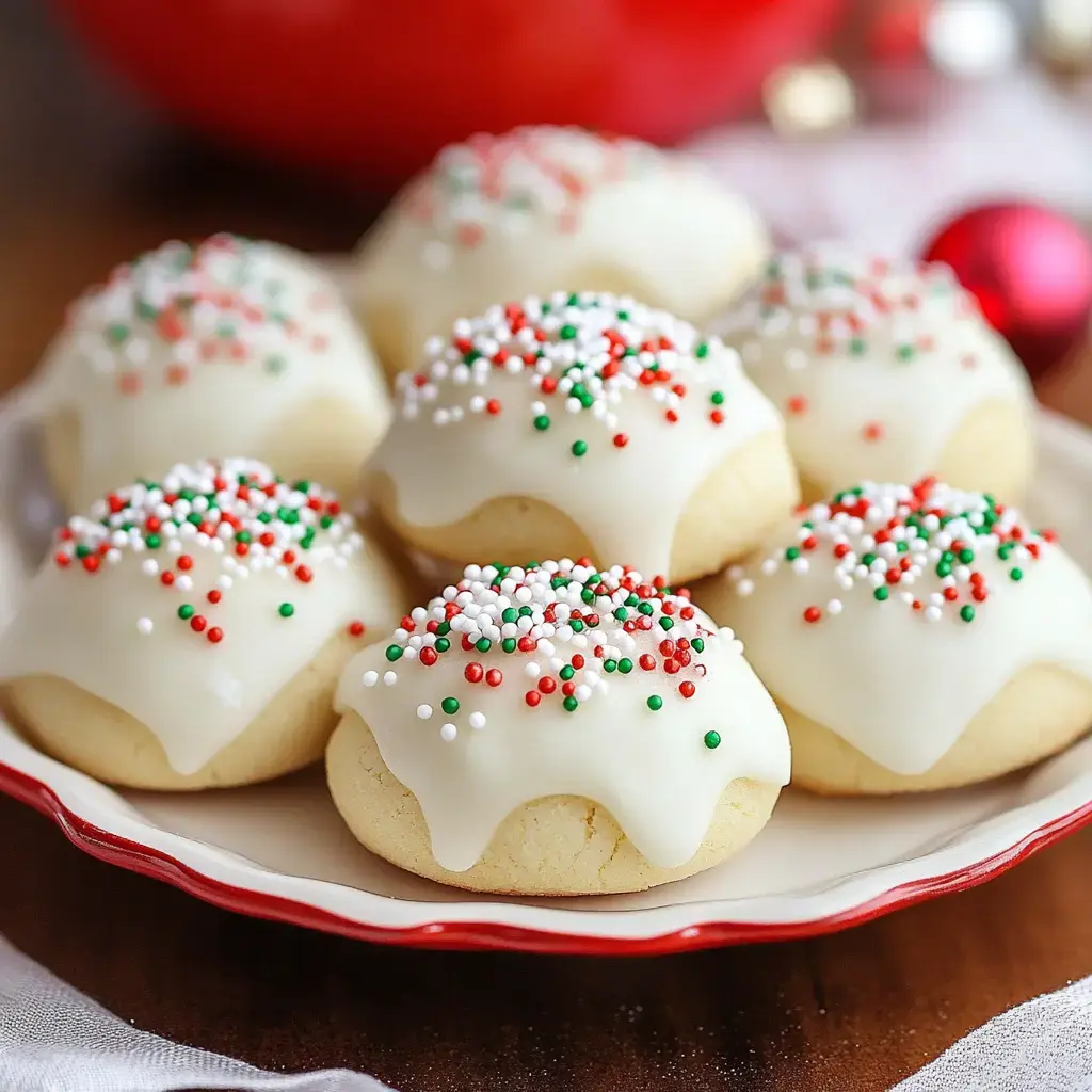 A plate of cookies topped with white glaze and colorful festive sprinkles.