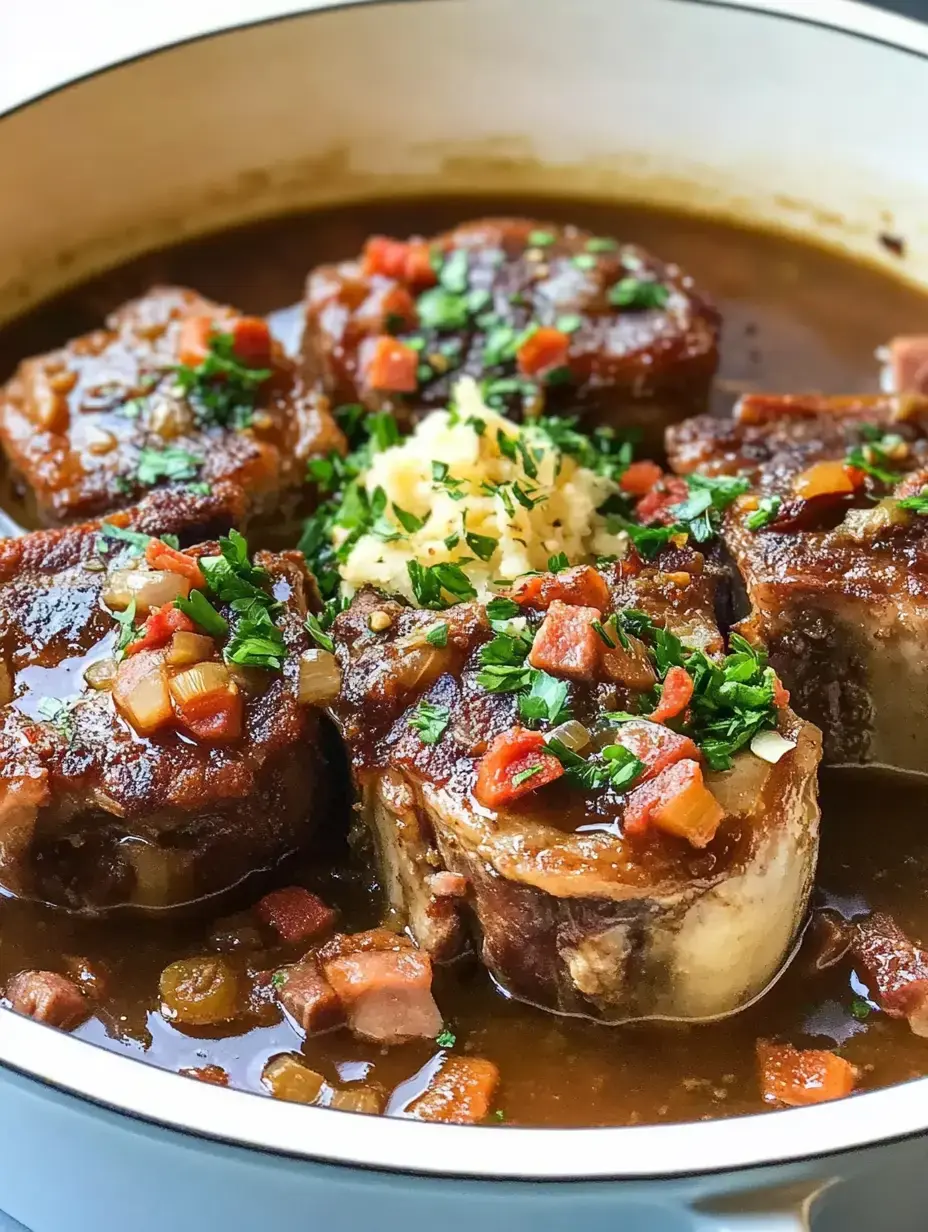 Bone marrow dishes up close with herb garnish, diced veggies, and served in a thick, flavorful sauce.
