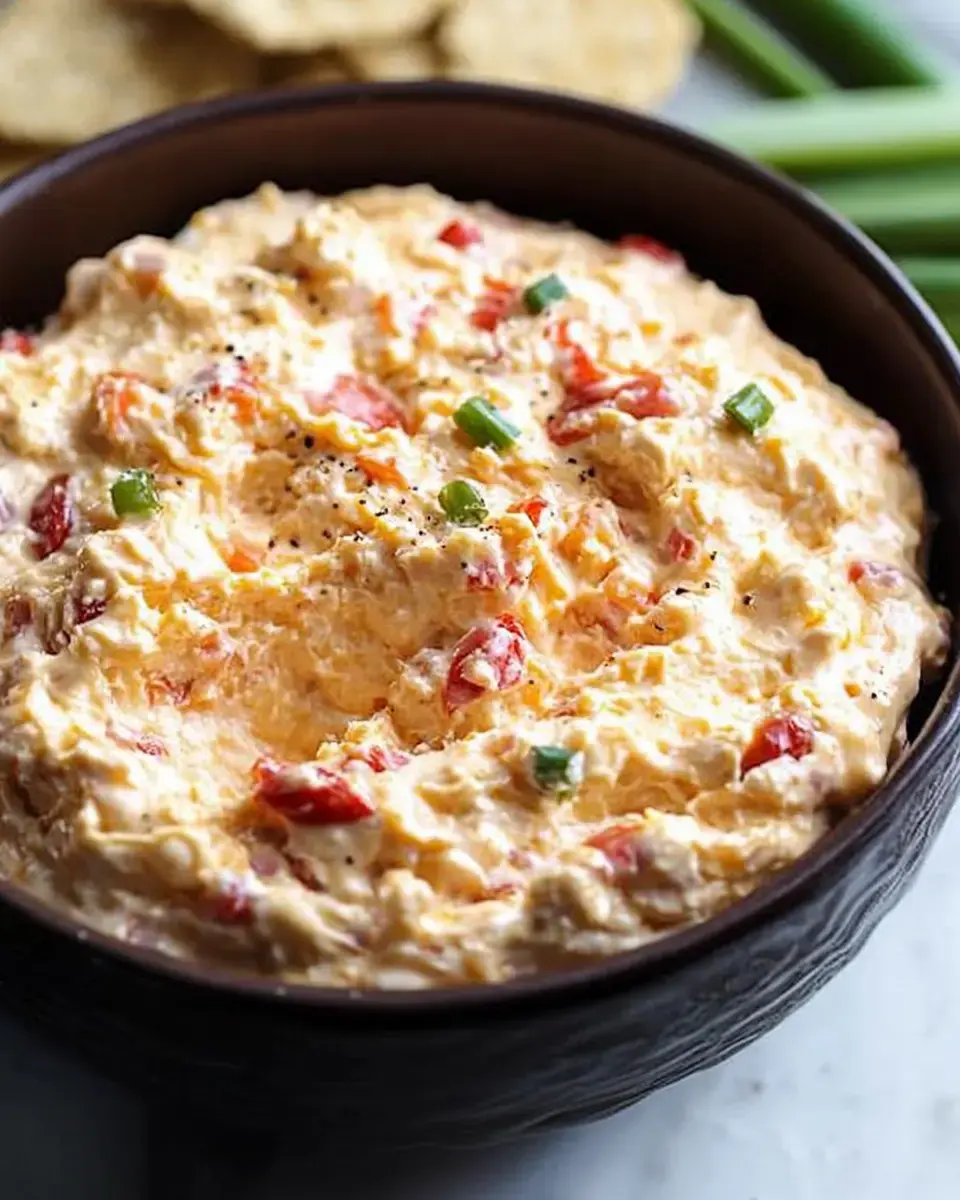 Creamy dip in a dish with green onions and tomatoes on top, tortilla chips in the background ready to scoop.