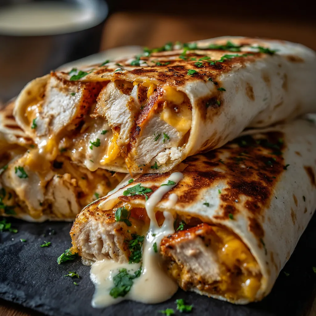A burrito with cheese and sauce.