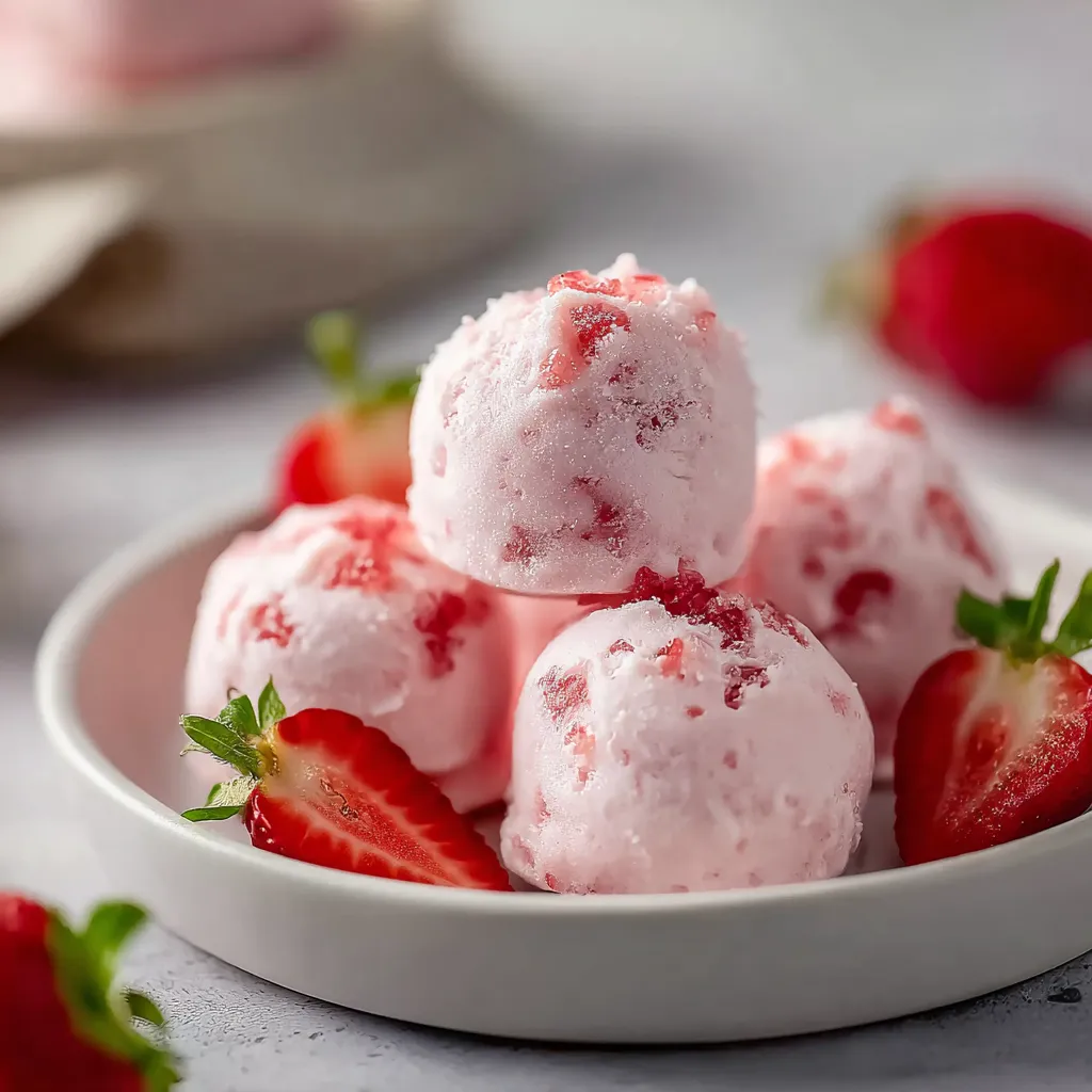 A bowl of strawberries and pink desserts.