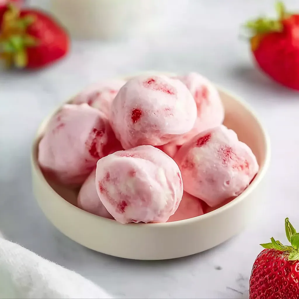 A bowl of red strawberry ice cream.