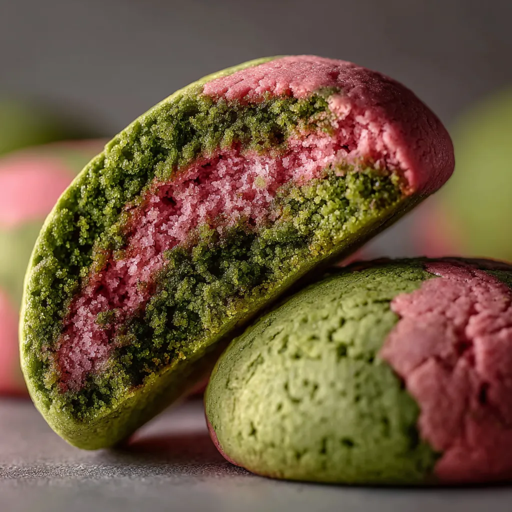 A slice of green and pink cake.