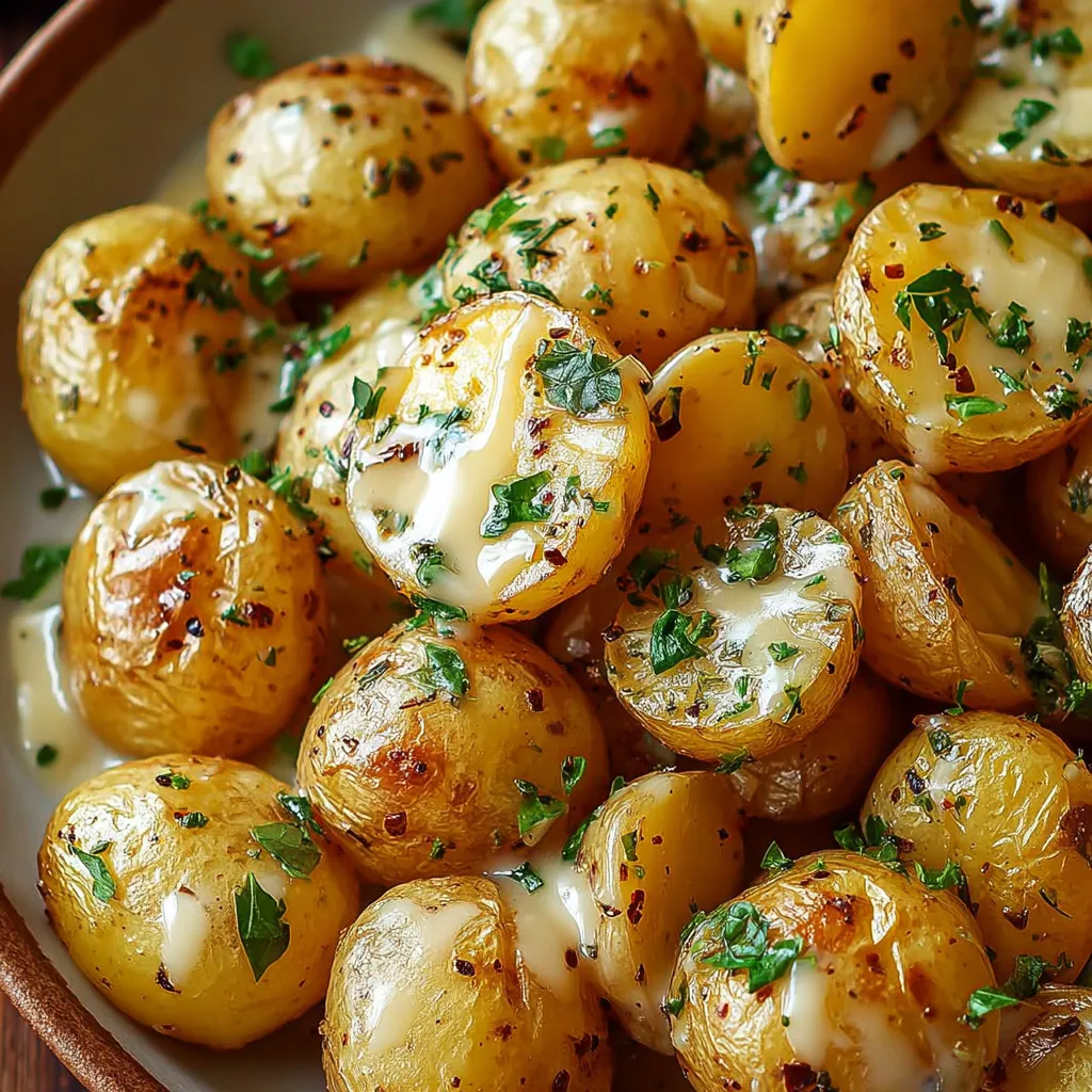 A bowl of potatoes with herbs and cheese.