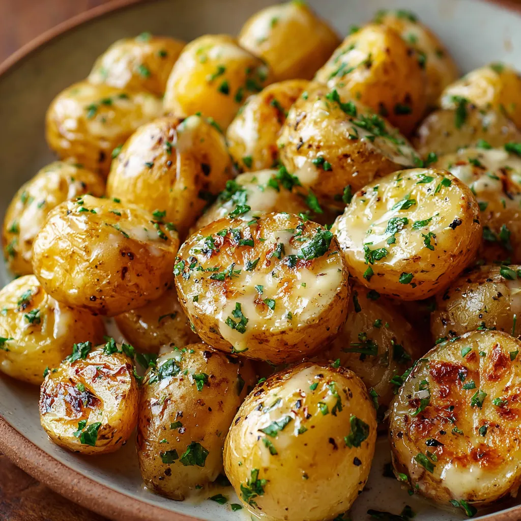 A bowl of potatoes with herbs on top.