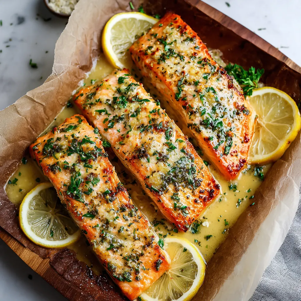 Two pieces of fish with lemon wedges on top.