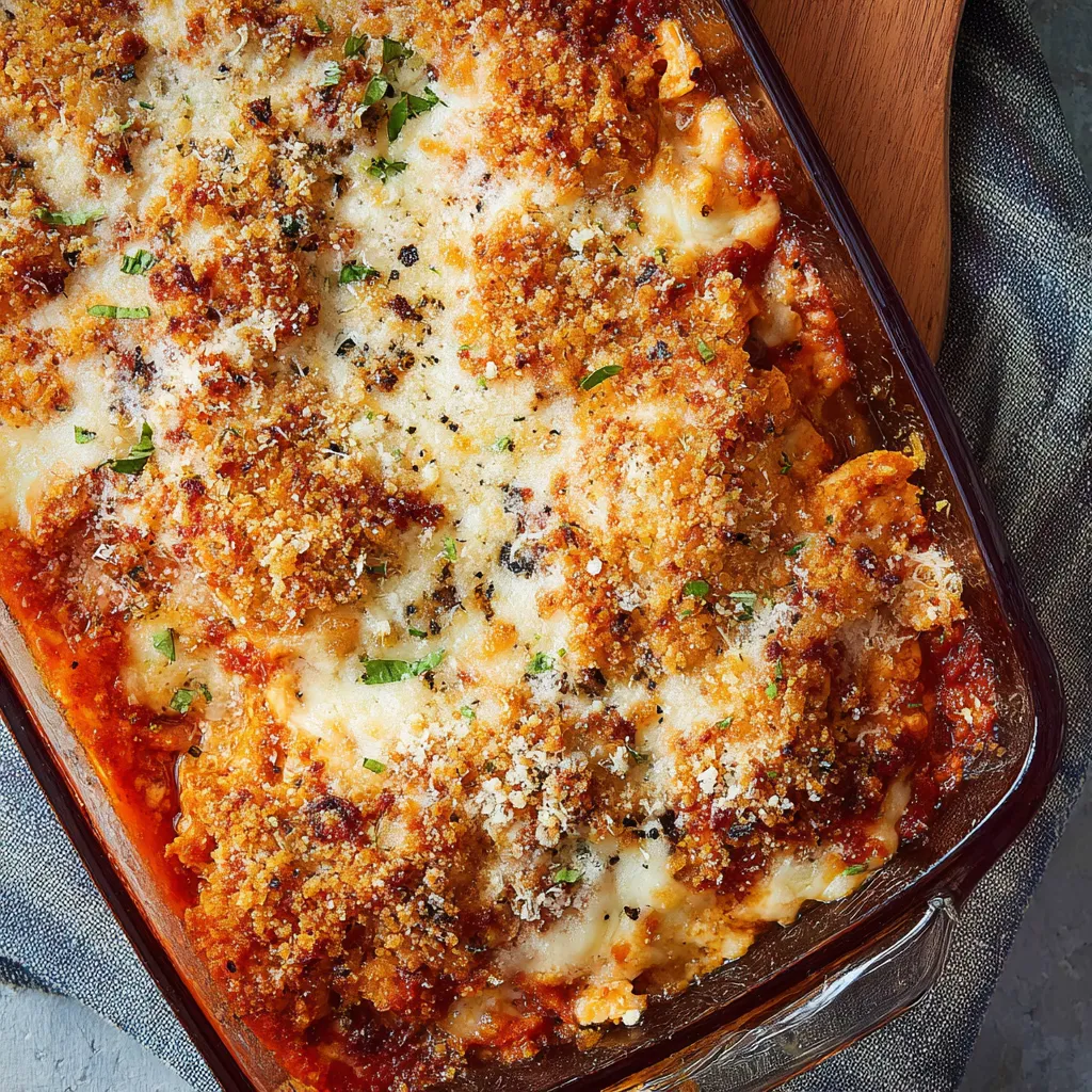 A baked dish with cheese and tomato sauce.