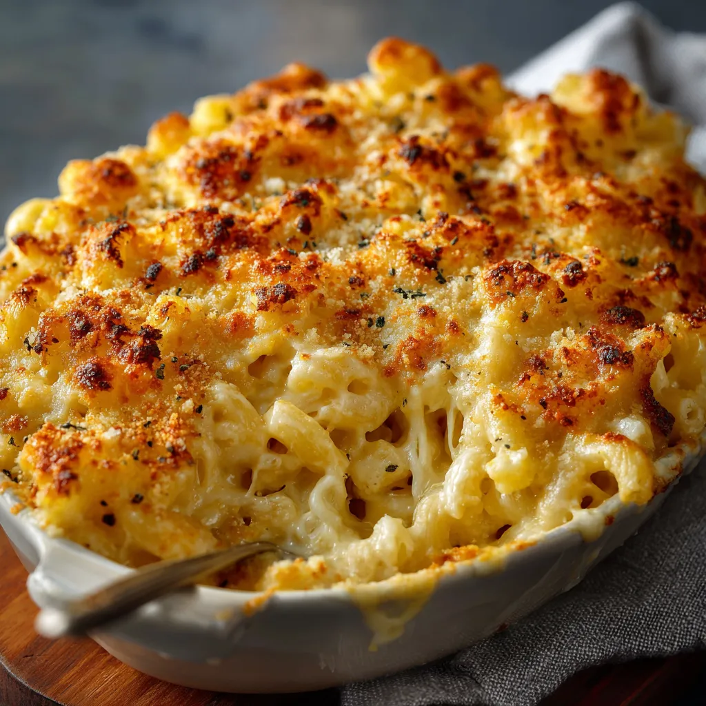 A bowl of macaroni and cheese.