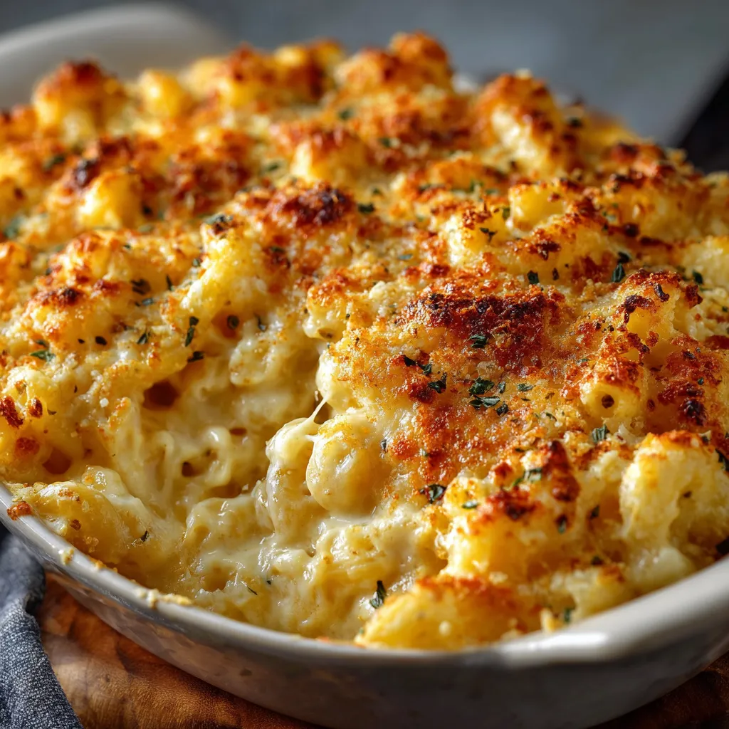 A bowl of macaroni and cheese.