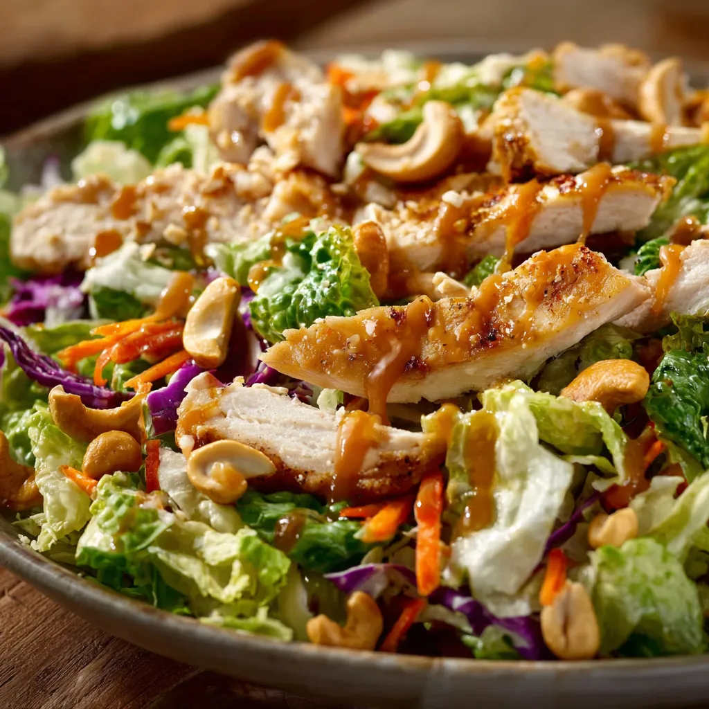 A salad with chicken and nuts.
