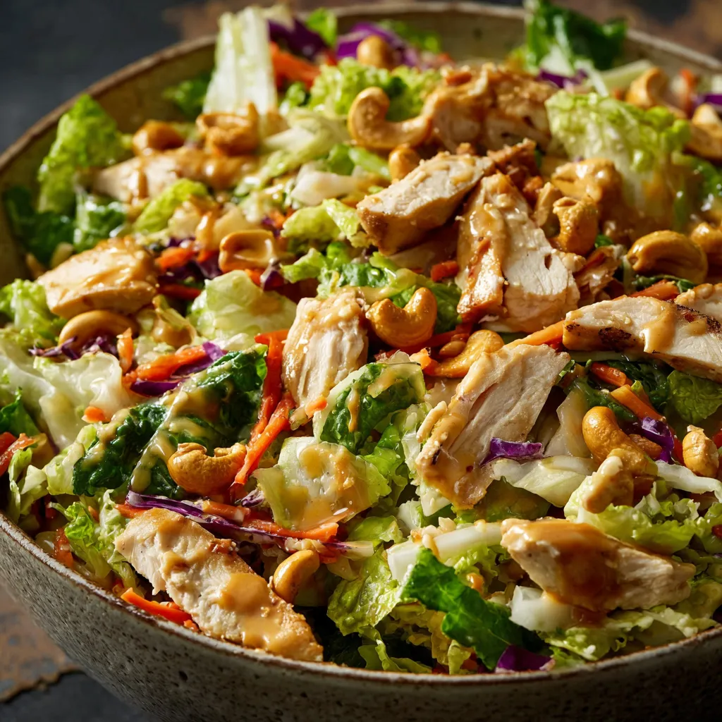 A bowl of salad with chicken, carrots, and lettuce.