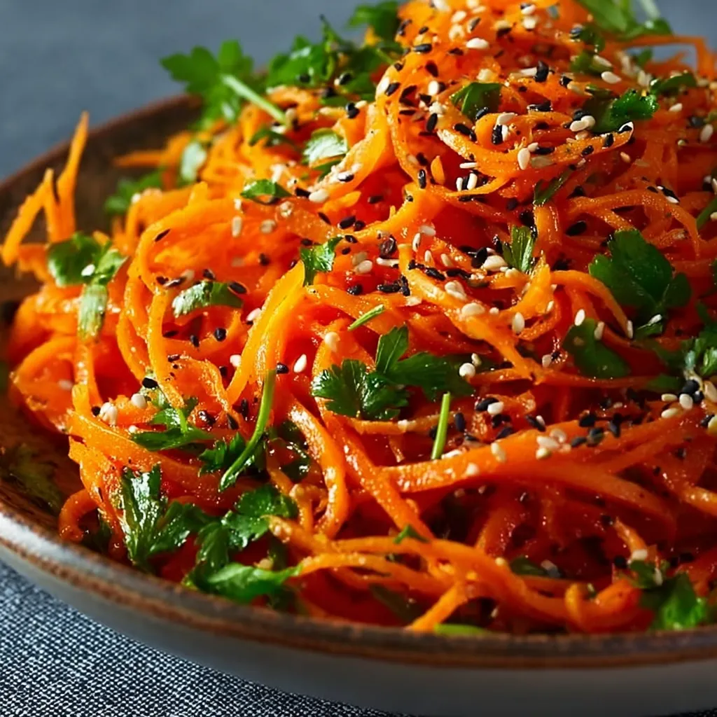 A bowl of shredded carrots with sesame seeds.