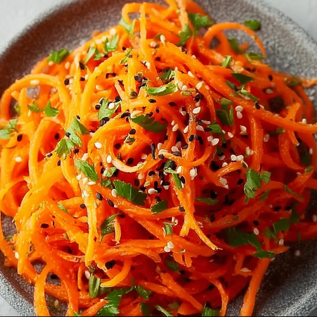 A bowl of orange noodles with black seeds.