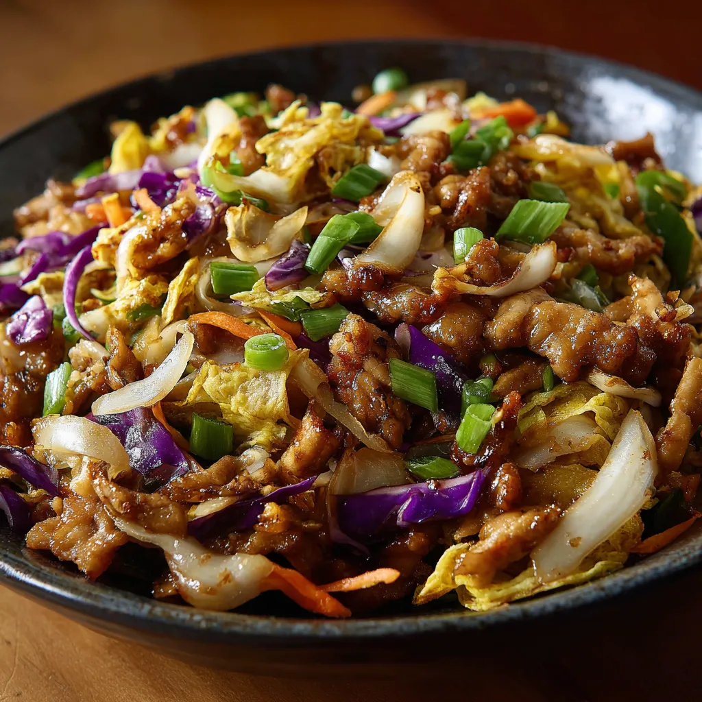 A bowl of food with meat and vegetables.