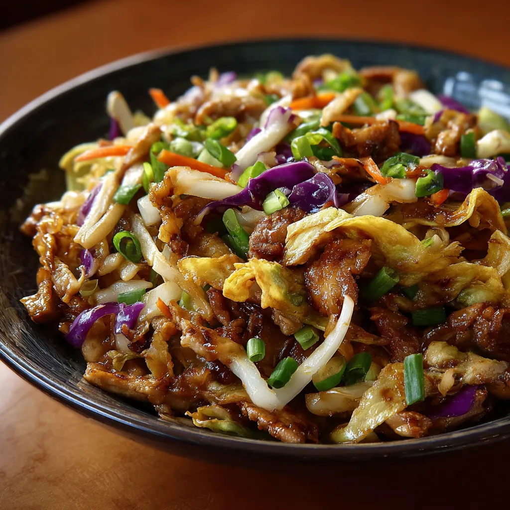 A bowl of food with meat and vegetables.
