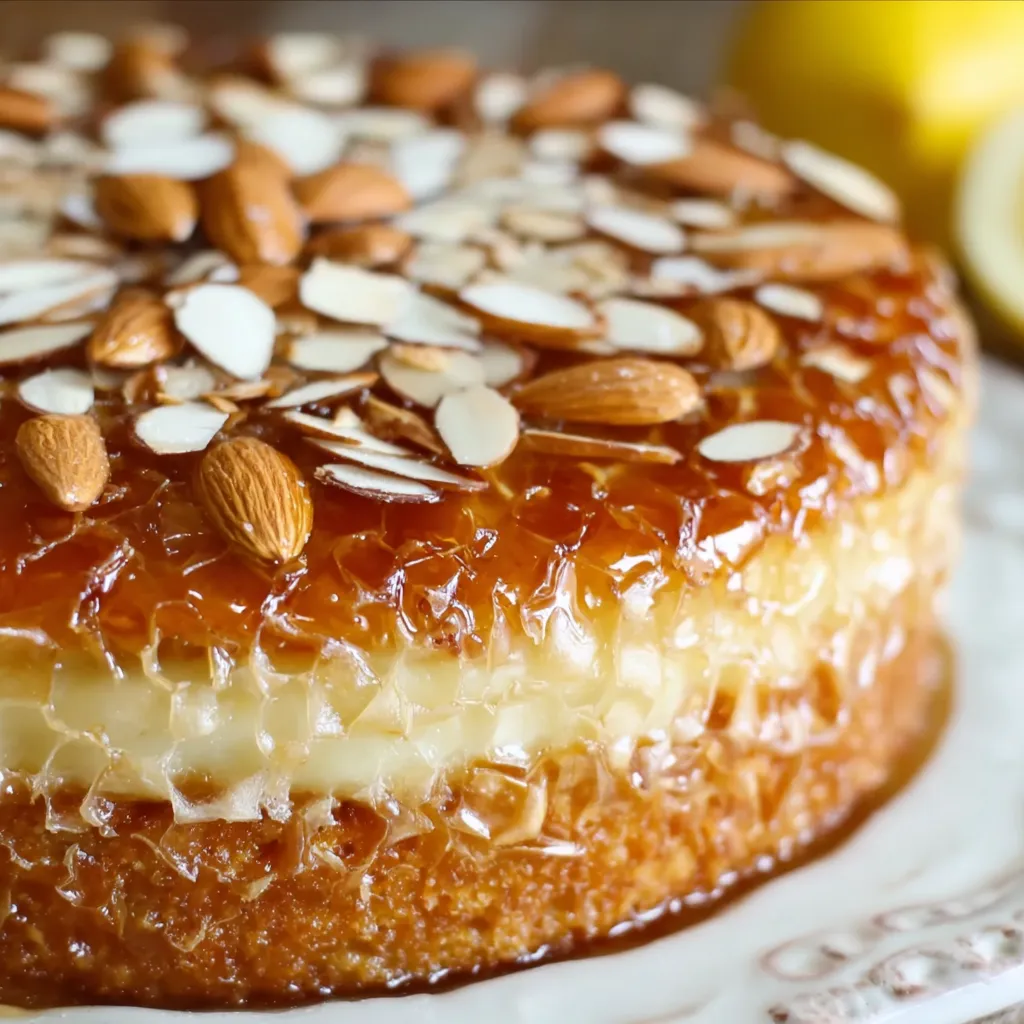 A cake with almonds on top.