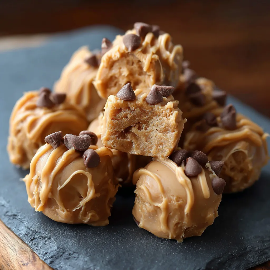 A stack of chocolate covered caramel candies.