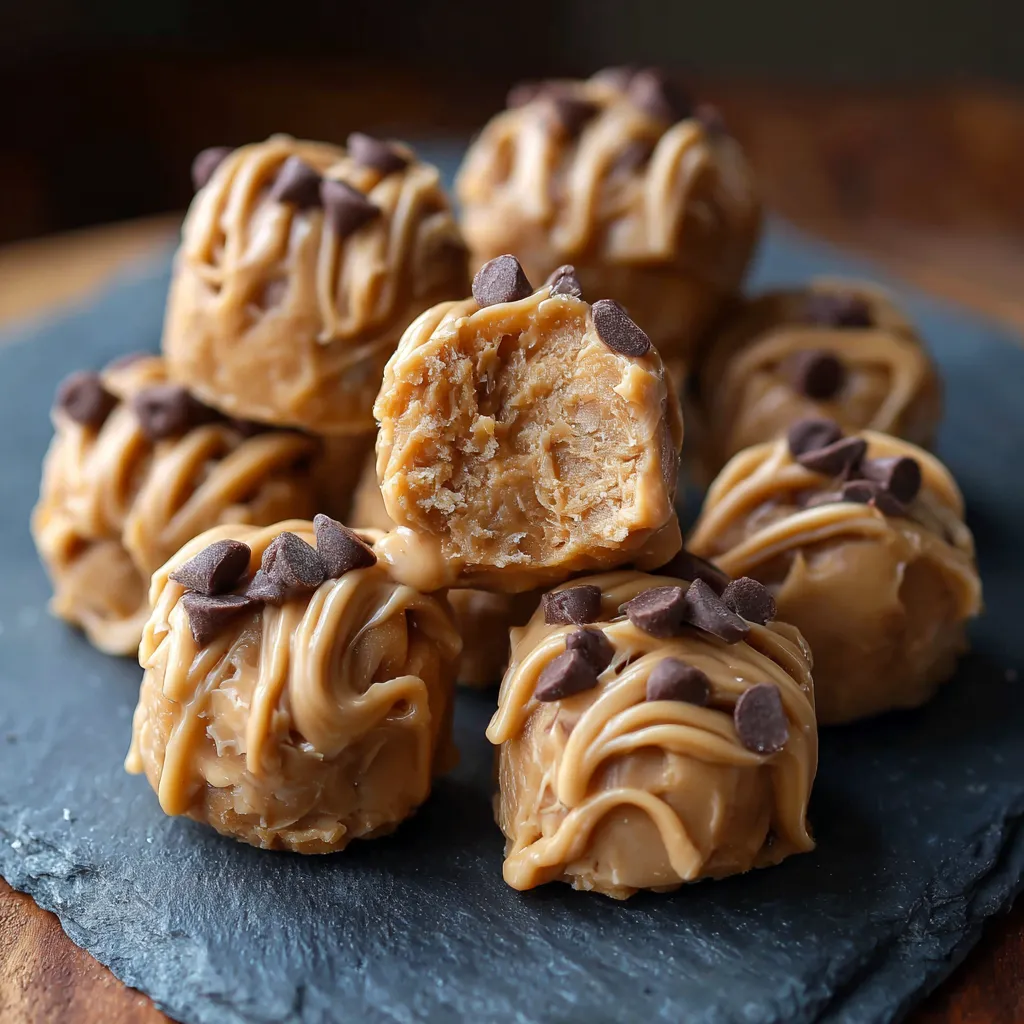 Chocolate covered caramel candies on a slate.