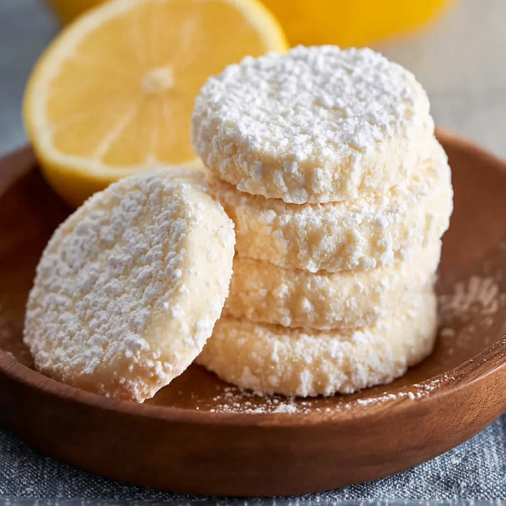 A plate of cookies with lemon wedges on top.