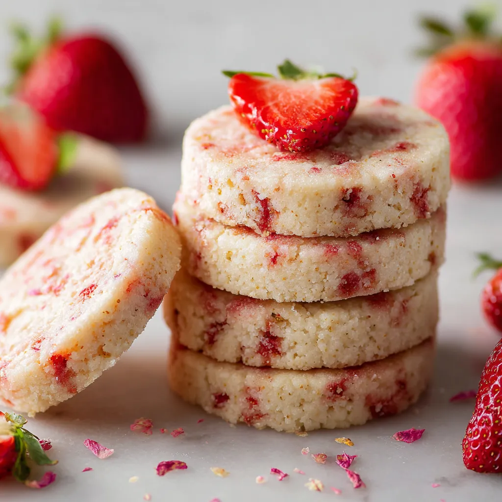 A stack of cookies with strawberries on top.