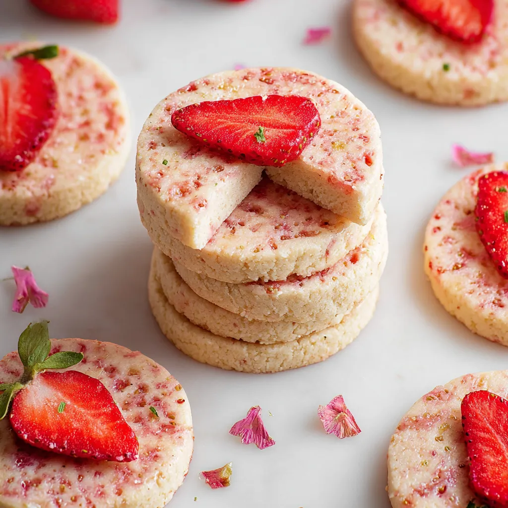 A stack of cookies with strawberries on top.