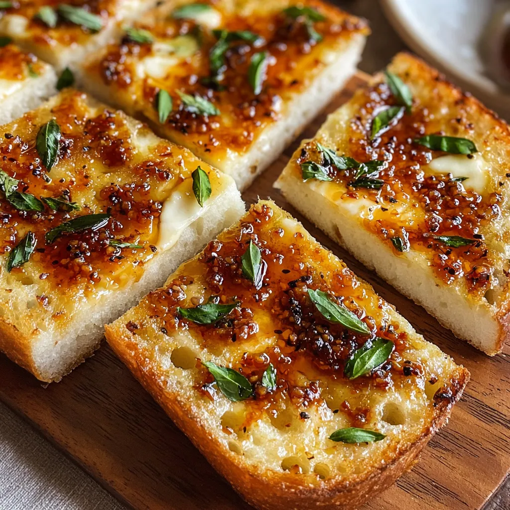 A slice of bread with cheese and herbs on top.