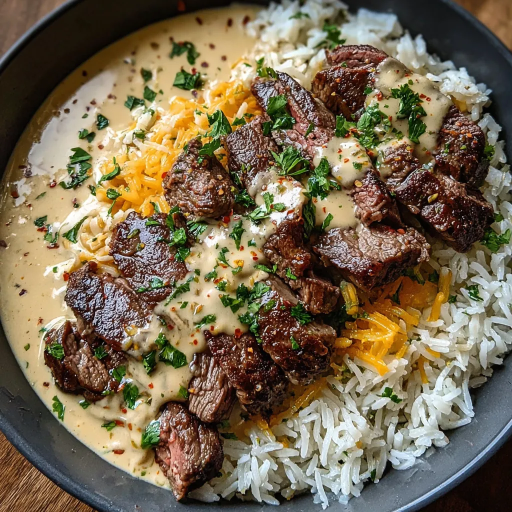 A bowl of rice with meat and sauce.