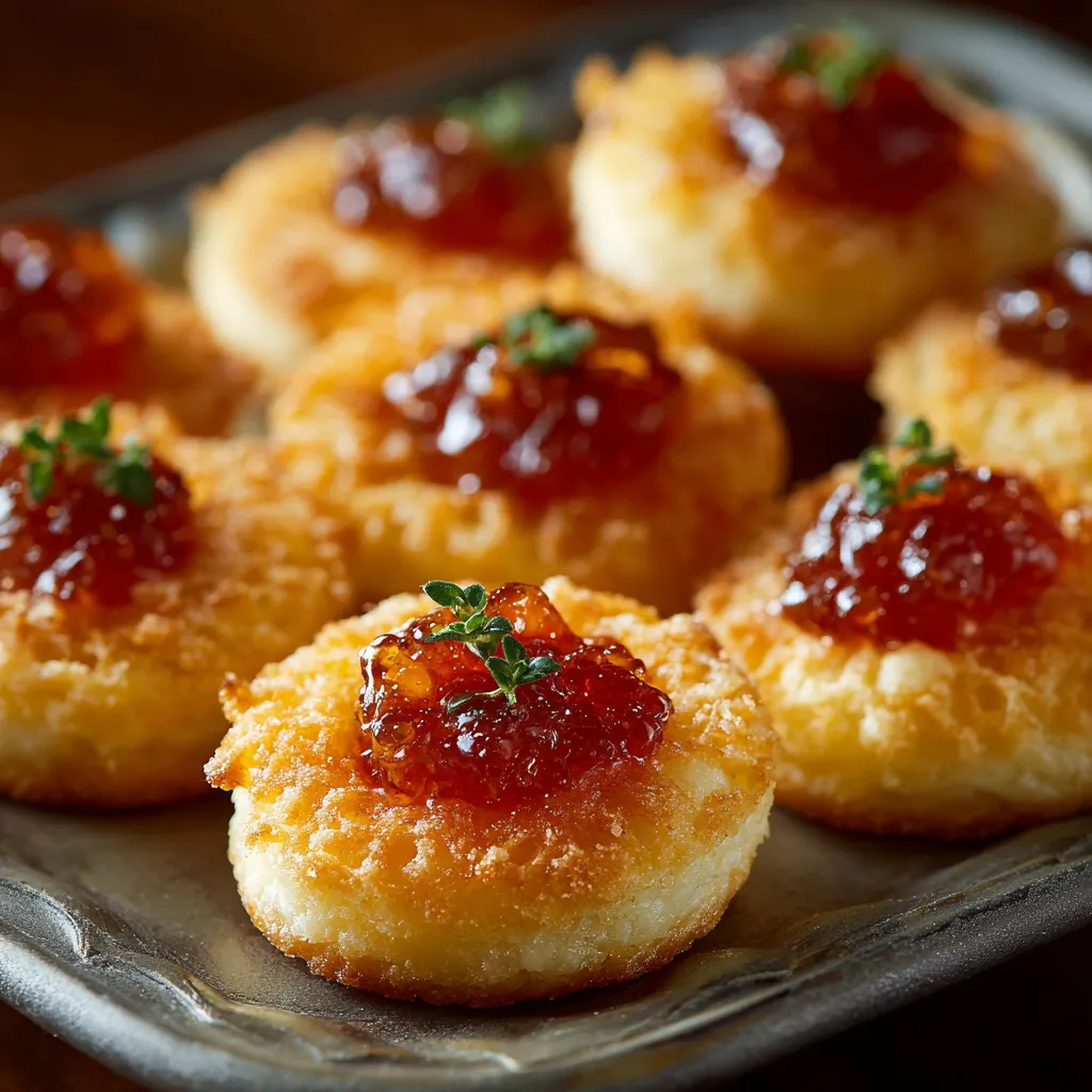 A plate of food with jelly on top.