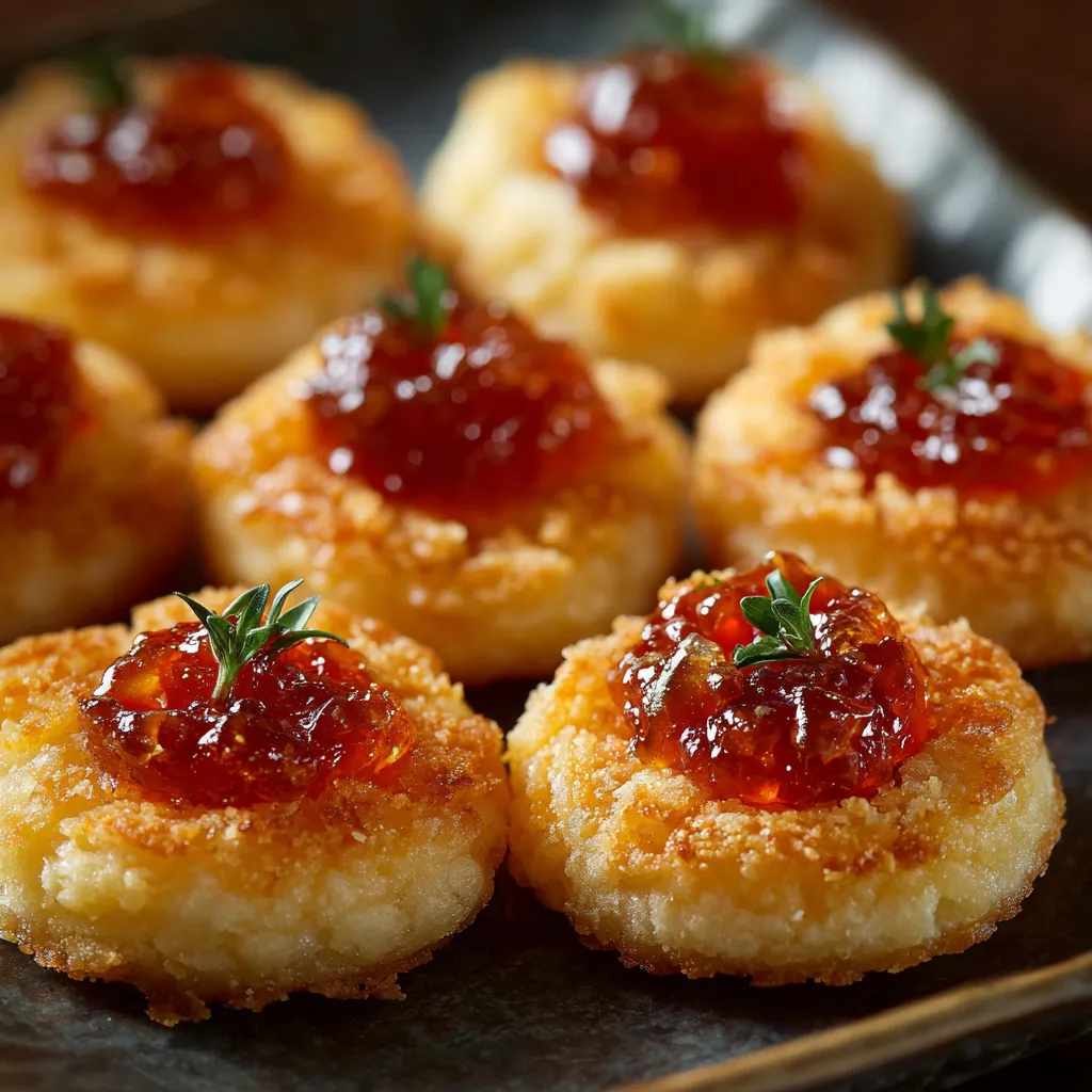 A plate of food with jelly on top.