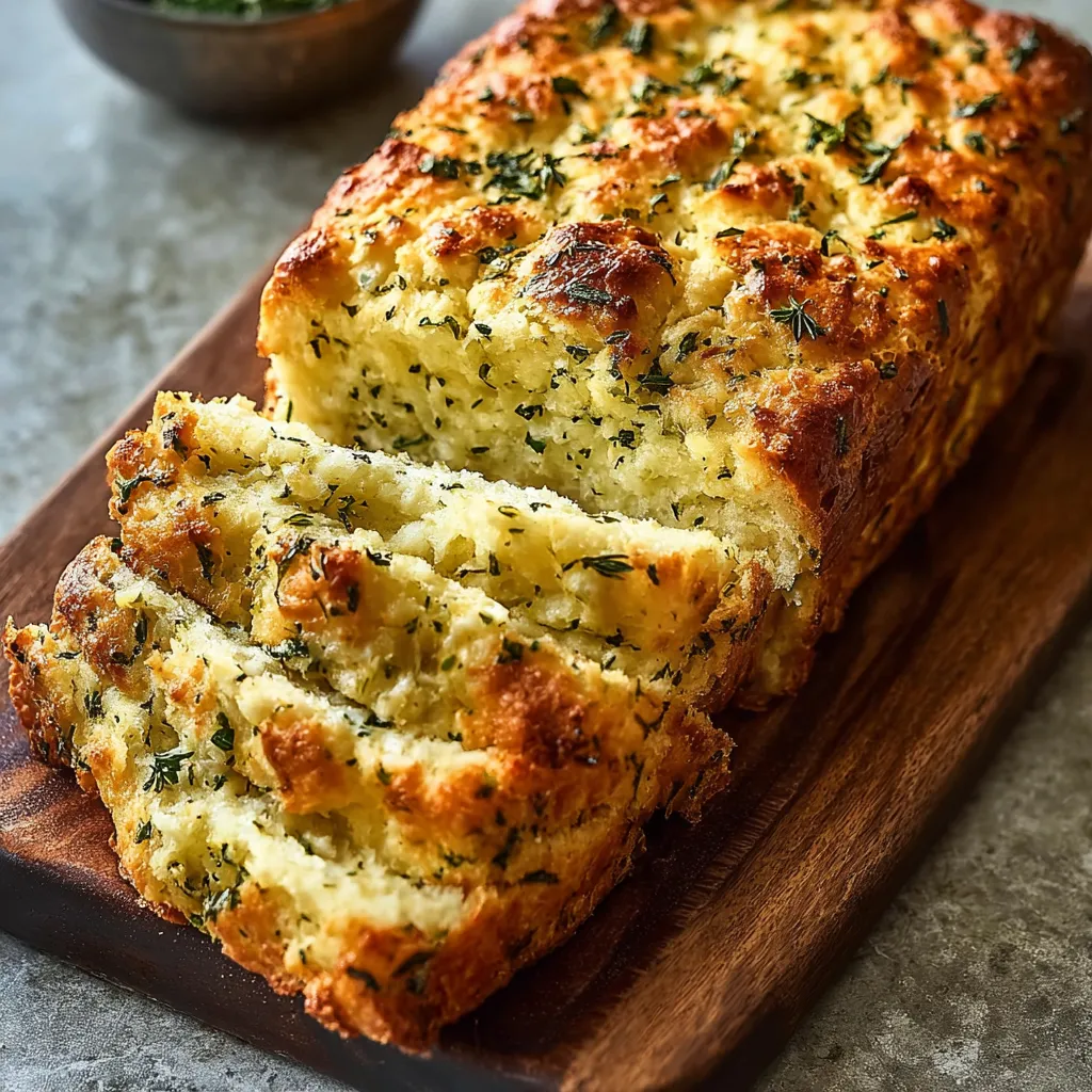A loaf of bread with herbs on top.