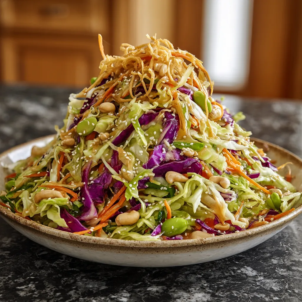 A bowl of salad with a pile of shredded cabbage.