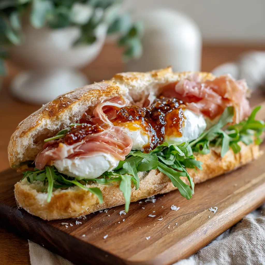 A sandwich with meat and cheese on a wooden table.