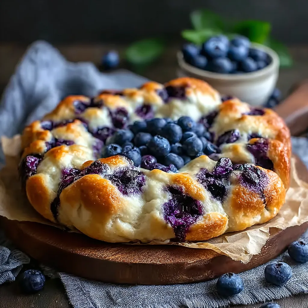 A blueberry cake with blueberries on top.