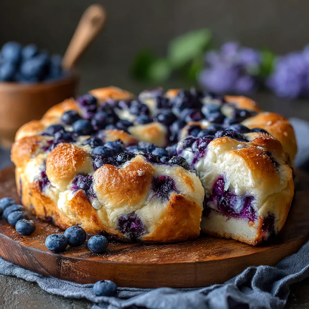 A cake with blueberries on top.