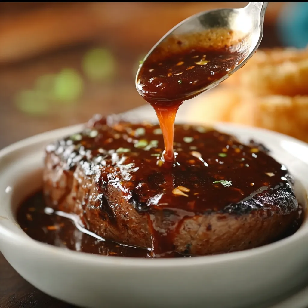 A bowl of steak with gravy.