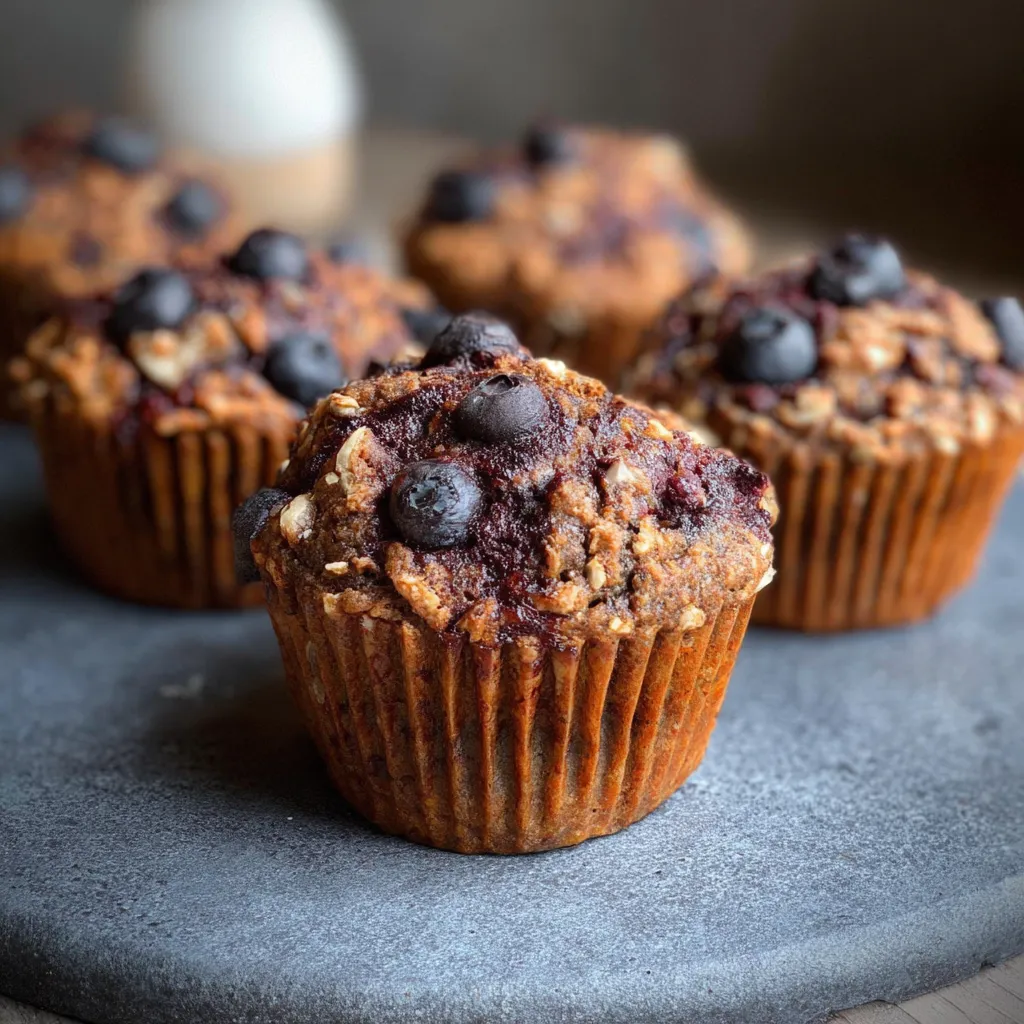 A cupcake with chocolate chips and blueberries.