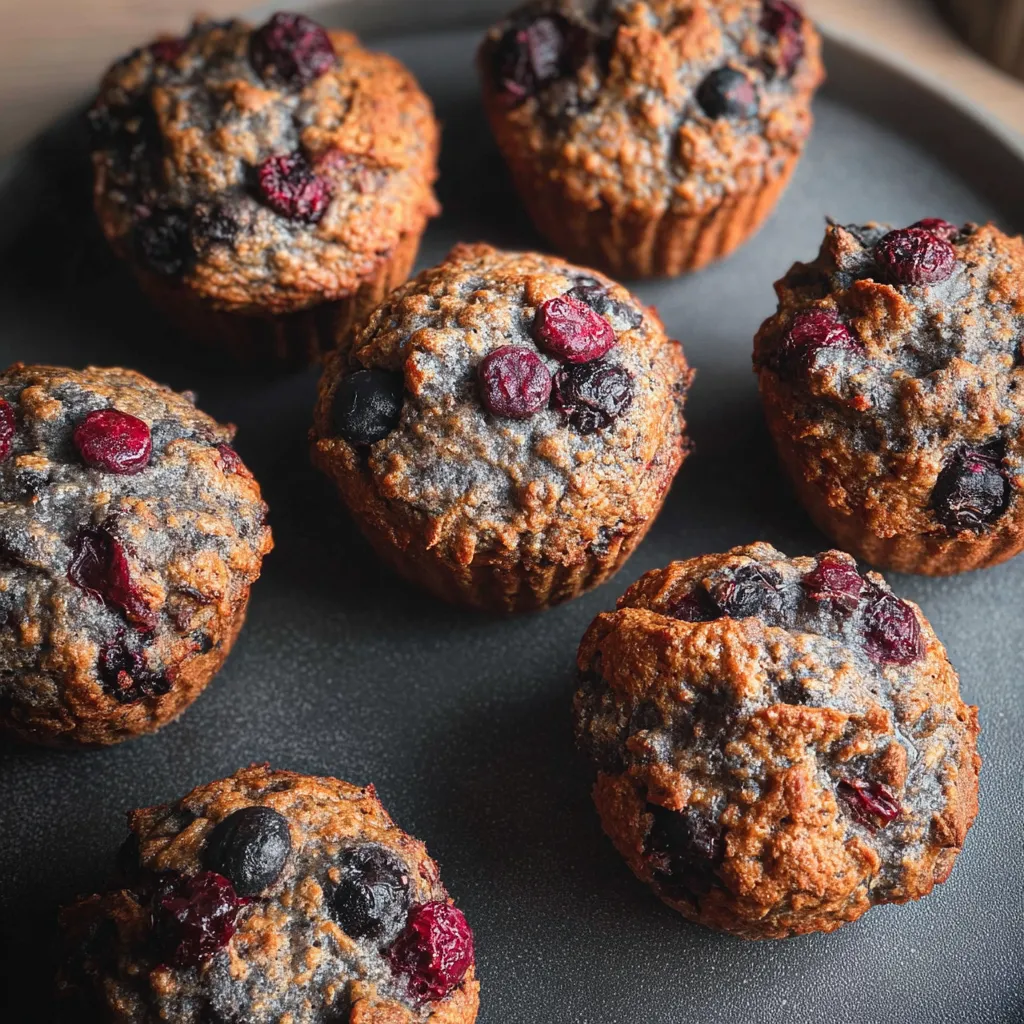 A plate of muffins with berries on top.