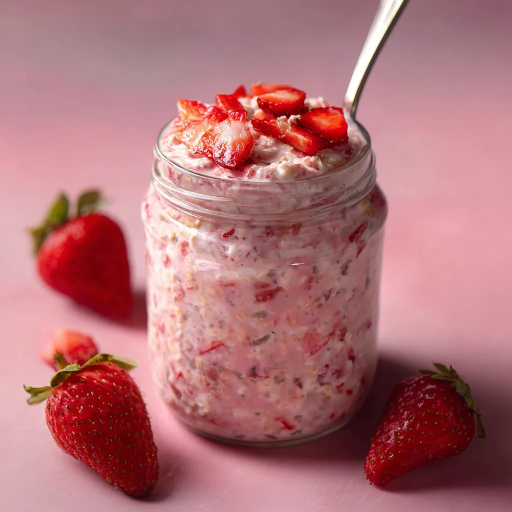 A jar of strawberry yogurt with strawberries on the side.