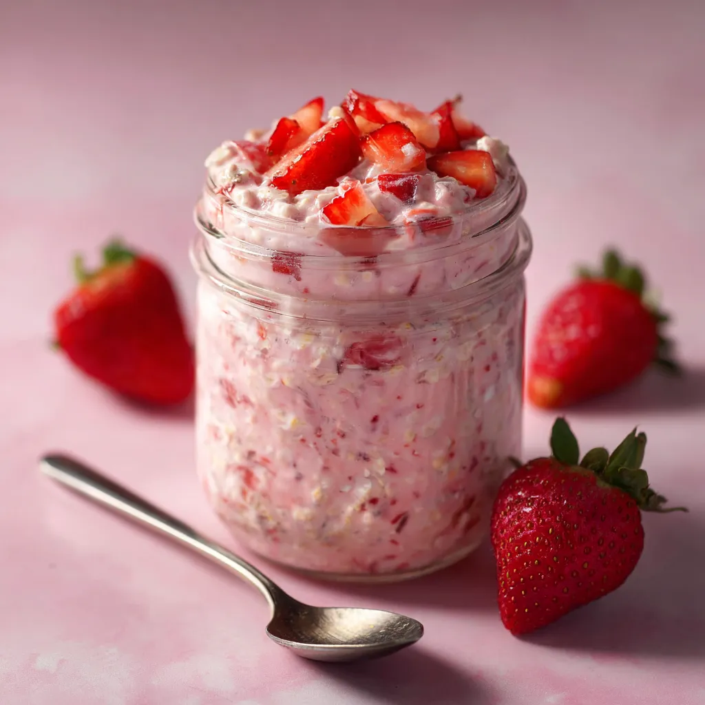 A jar of strawberry yogurt with strawberries on the side.