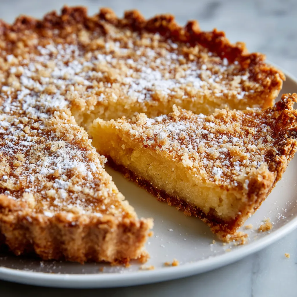 A slice of pie on a plate.