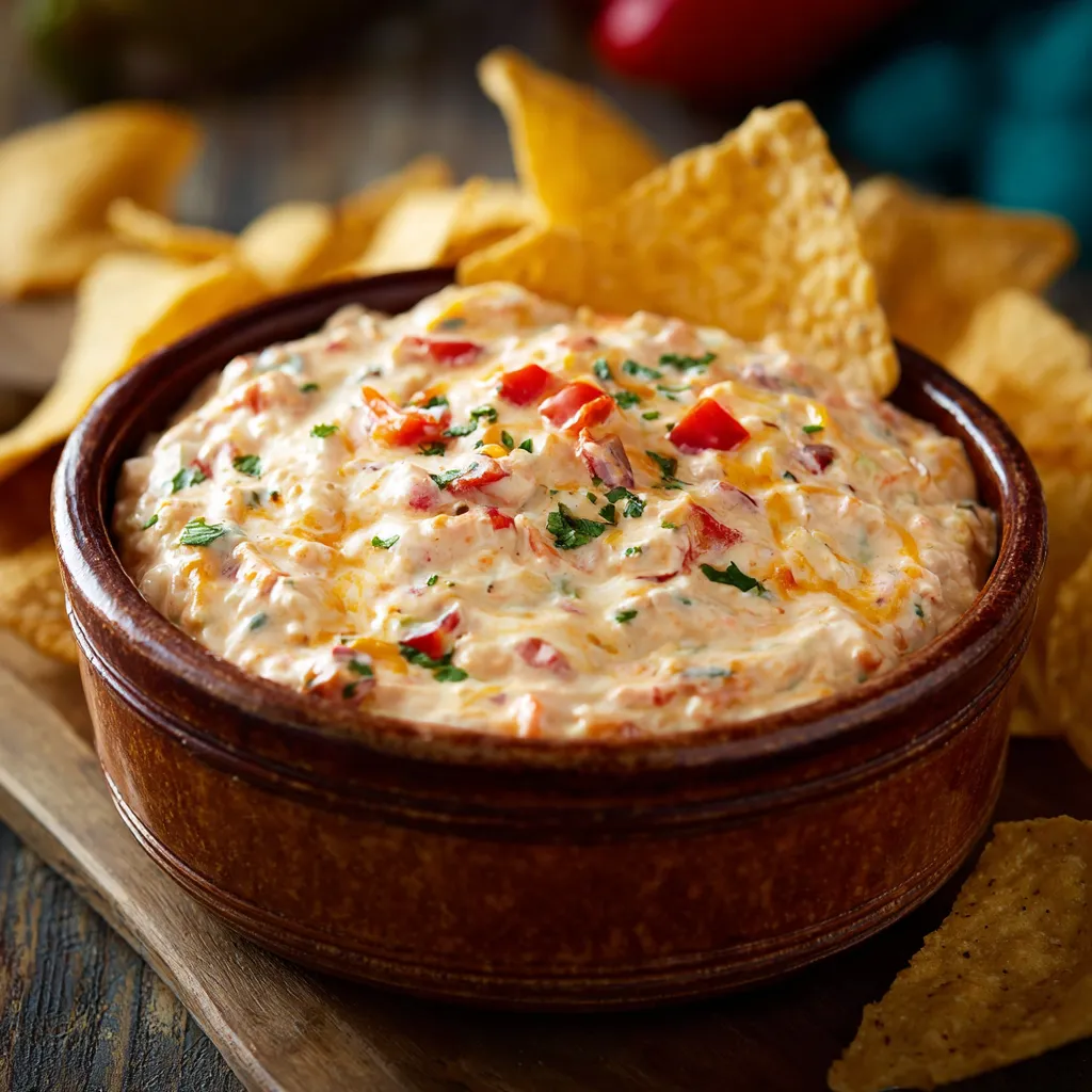A bowl of dip with chips.