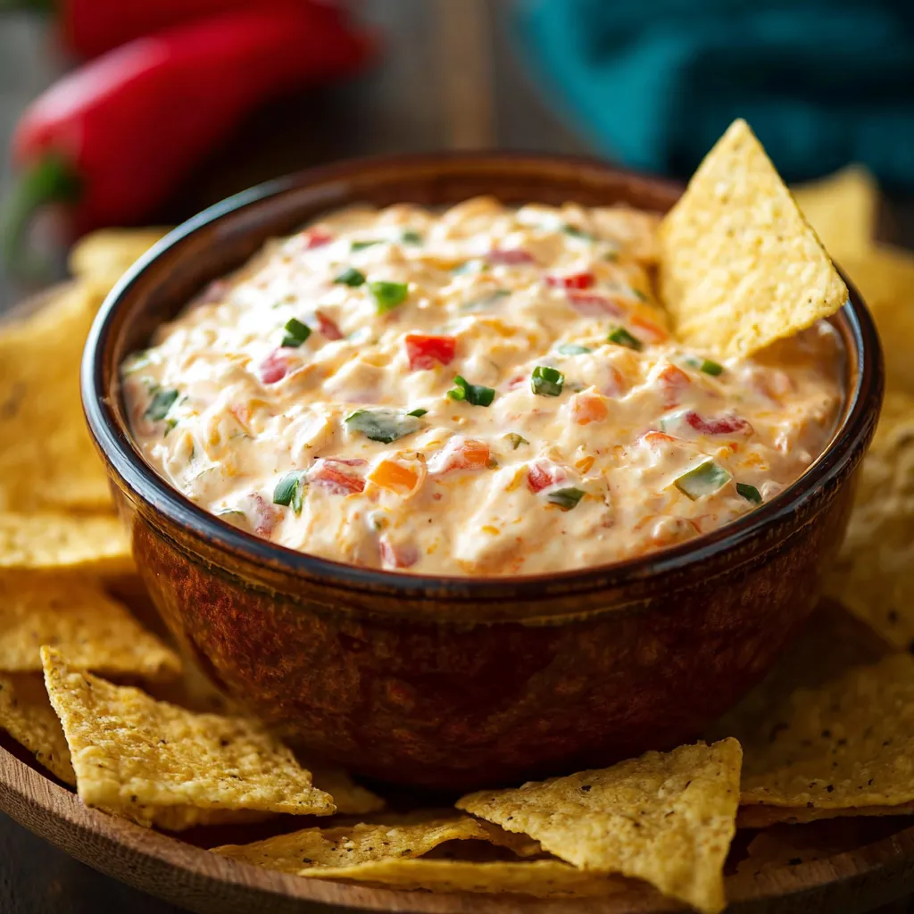 A bowl of dip with chips.