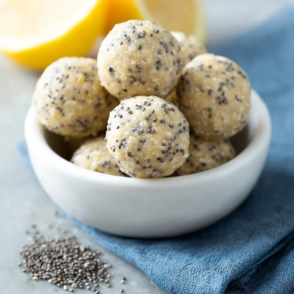 A bowl of balls with lemon wedges on the side.