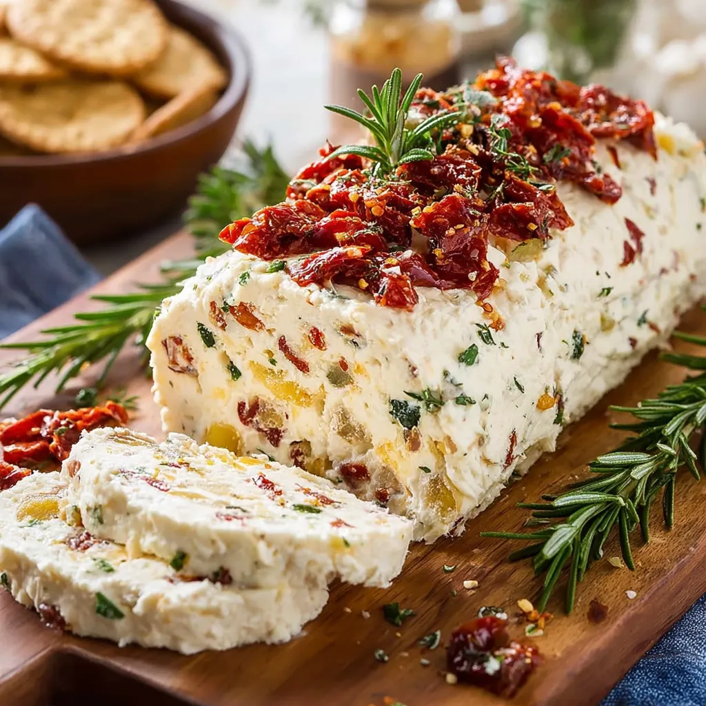 A cheese and vegetable dish on a wooden cutting board.
