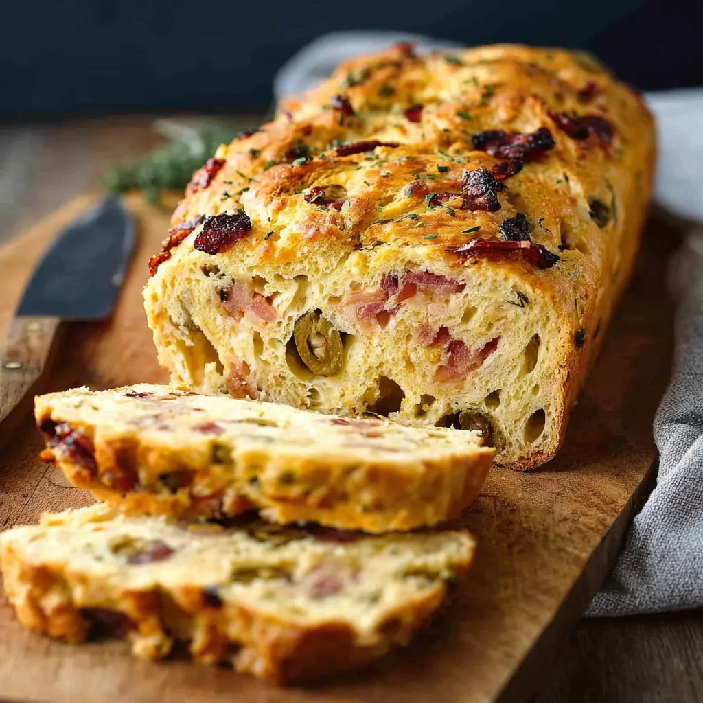 A loaf of bread with a knife on a cutting board.