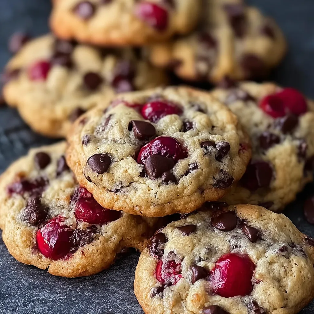Chocolate chip cookies with red and white icing.