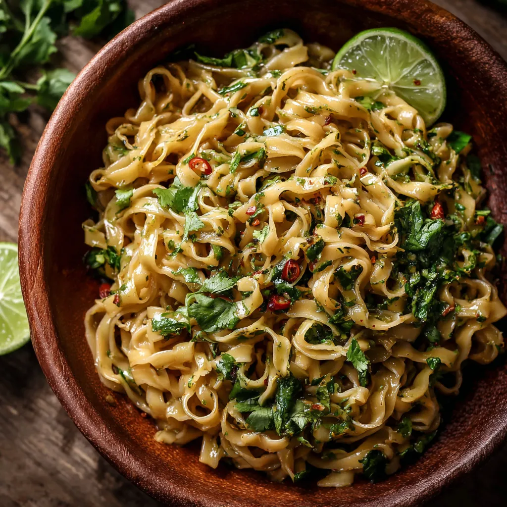 A bowl of noodles with vegetables.