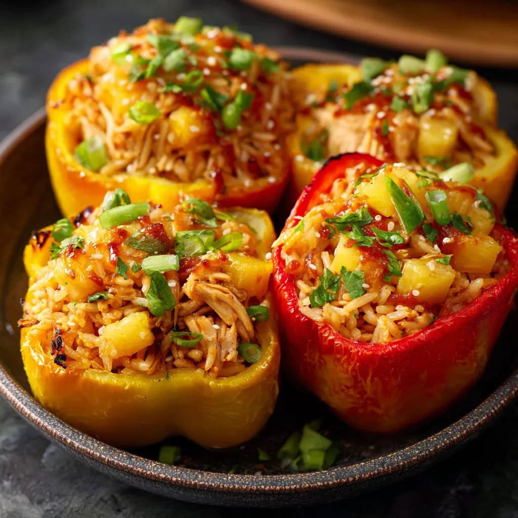 A plate of food with a pepper and a pineapple.