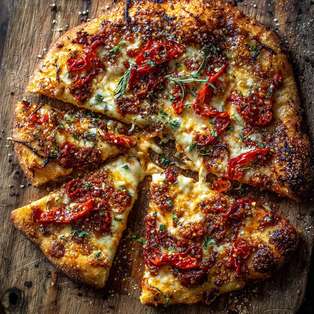 A pizza with red peppers and cheese.